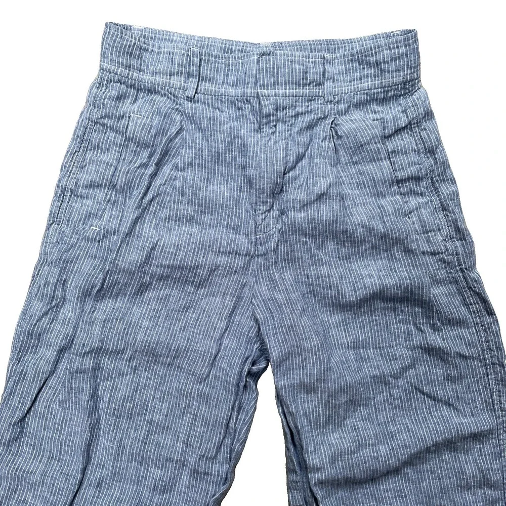 Everlane Women's Linen Pants Size 6 Blue White Stripe High Rise Pleated Wide Leg